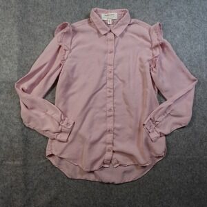 Cloth Stone Top Womens Medium Pink Button Front Lyocell Tunic Ruffle Sleeve